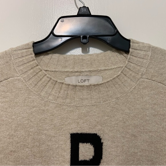 LOFT Paris Sweater Cream Black Eiffel Tower Knit Pullover Top Size Large - Picture 4 of 10